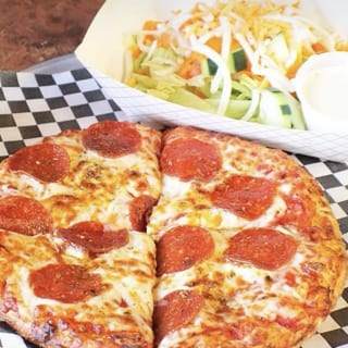 Personal Pizza with fries and Fountain Drink